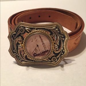 Hand Tooled Leather Belt with Buckle.